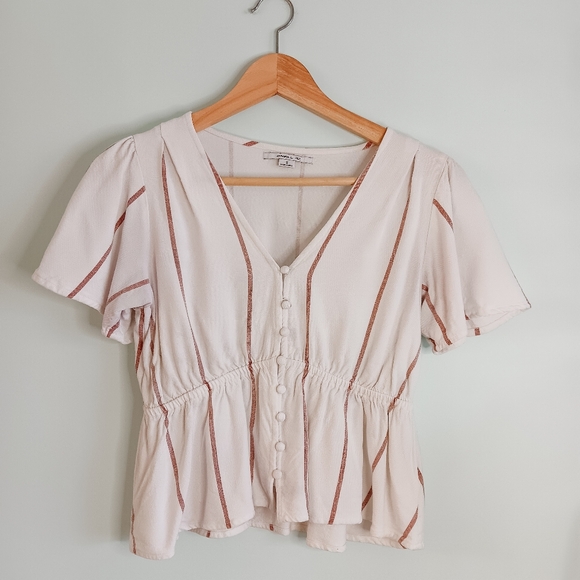 Wes White Striped Button-Up Short Sleeve Top - Picture 3 of 13